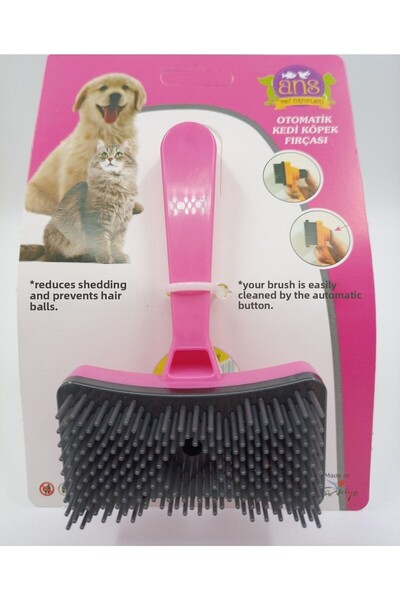 Ans مشط تجميع الشعر الأوتوماتيكي للقطط والكلاب باللون الوردي