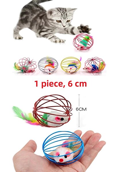 TİNEKE Cat and Dog Play Ball with Colorful Cage and Mouse 6 cm