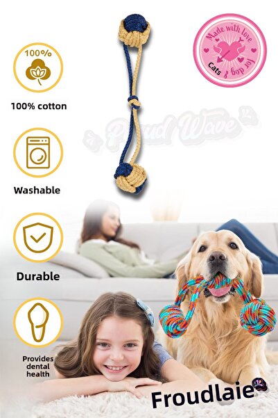 Proud Wave Dog Toy Fanatic Dental Floss Teeth Health Yellow Navy Blue Traction Medium Large Breed Teething Floss