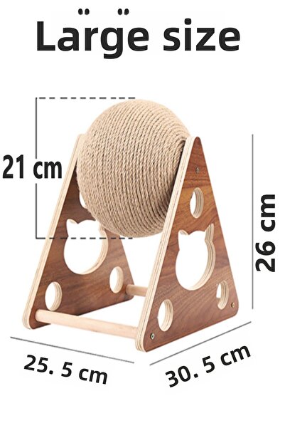 TİNEKE Large Wooden String Cat Toy - Ball and Scratching