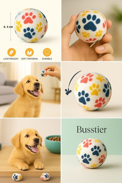 Busstier Set of 3 Dog Toy Balls - Colorful Tennis Balls (6.5 cm)