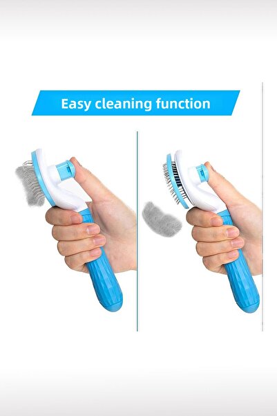GOBYPET Blue Automatic Cleaning Buttoned Animal Brush - Cat Dog Hair Collector Comb