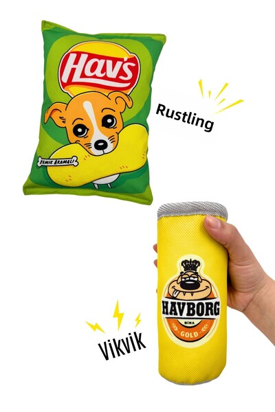 Havhav Market Dog Toy Set 2 Pieces Dog Toys with Sounds Plush Chips and Plush Box Drink