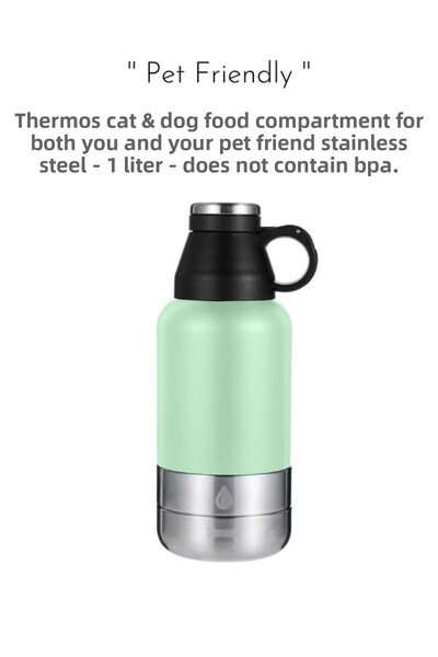 fitmart ترمس ستانلس ستيل من Pet Friendly - 1 لتر - مع حجرة طعام وماء للقطط وا...