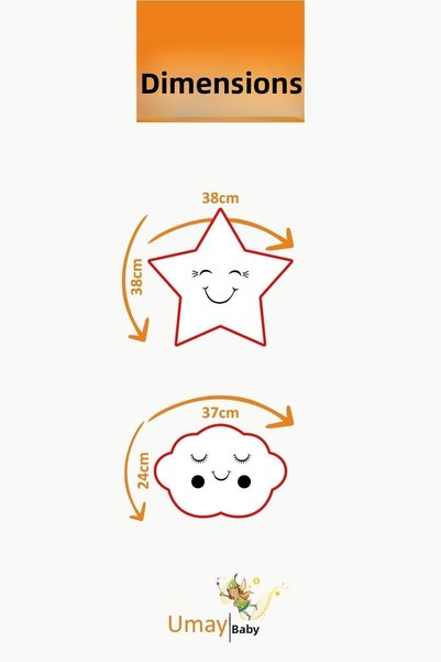 Umaybebek Baby Kids Room Decorative Pillow, Star Pillow, Cloud Pillow, Decorative Pillow