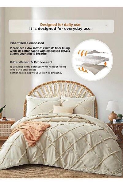 Evlen Home Collection Beige Colored 3-Piece Pack - Daily Double Cotton Bedspread Set