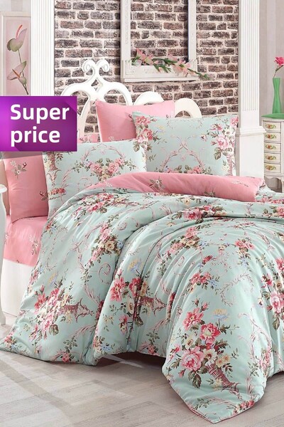 Eponj Home Dvojitá sada potahů na přikrývku Easy-Iron Alanur Mint-růžová