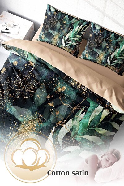 PerlaSera Set de lenjerie de pat dublu din bumbac țesut dens satinat 3d design special floral acuarelă