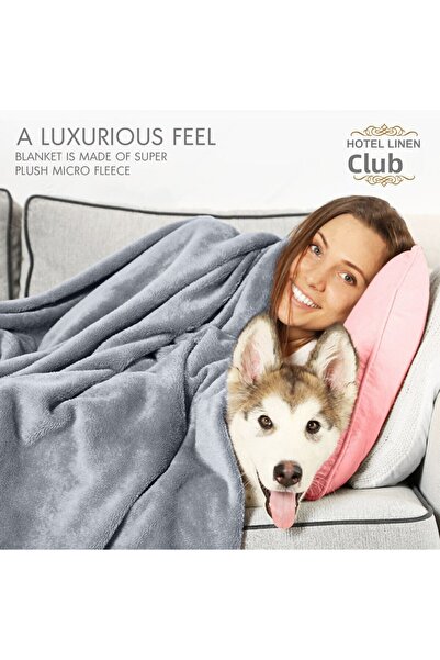 Hotel Linen Klub Double-Flannel Micro-Fleece Throw Blanket, 200 x 220 cm, Grey