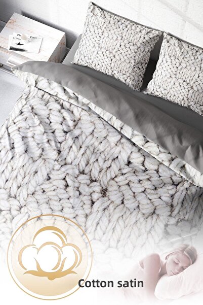 PerlaSera Τρισδιάστατο Προσαρμοσμένο Σχέδιο - Σετ Παπλωματοθήκη από Βαμβακερό Σατέν Διπλό, Πλεκτό 4