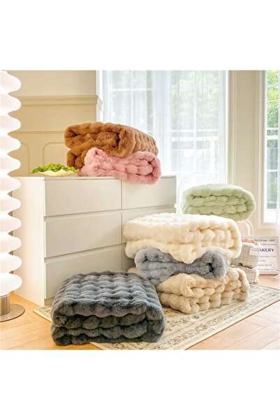baladı home ev tekstil home collection Single Thick Plush Bedspread - Blanket 155 x 200 cm + 1 Pillowcase