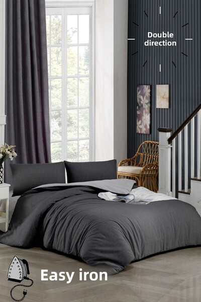 ELY PARKER Easy Iron-90x190-Single Duvet Cover Set (grey Elastic Sheet+duvet cover+bed cover) Anthracite