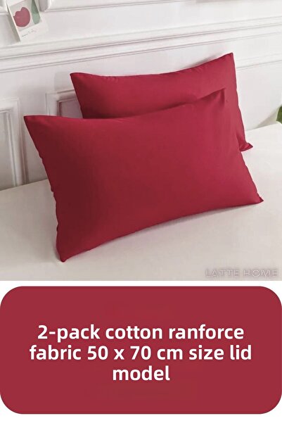 LATTE TEKSTİL كيس وسادة قطني من Ranforce باللون العنابي - موديل مغطى، عبوة من...