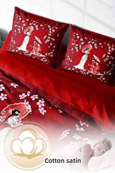 PerlaSera 3D Custom Design - Double Cotton Satin Duvet Cover Set, Japanese Style