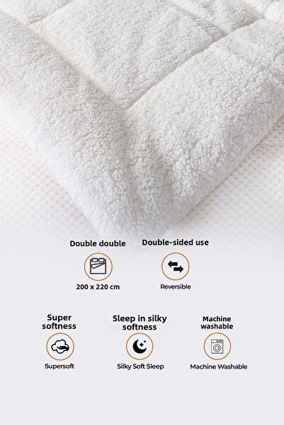 Evlen Home Collection Double Sided Ultra Soft Wellsoft Plush Quilt - Padded Double 200X220 cm Cream White
