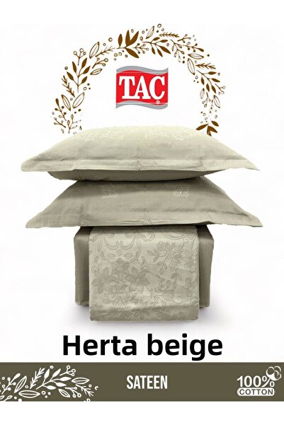 Taç CROWN CLOTH SET DOUBLE PERSONAL HERTA BEIGE COTTON SATIN