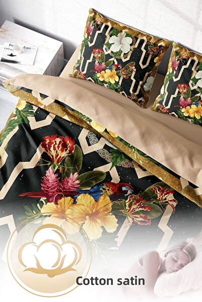 PerlaSera 3D Custom Design - Double Duvet Cover Set, Tightly Woven Cotton Satin, Figure Parrot