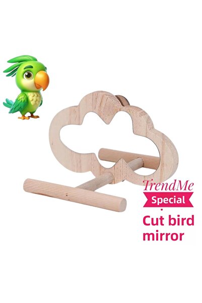 UniqBirdToys Wooden Cloud Shaped Handmade Perching Bird Mirror