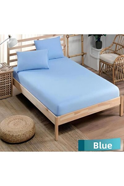 INTER Z Cotton Ranforce Fabric Elastic Fitted Pillowed Sheet Set (King Size) Blue