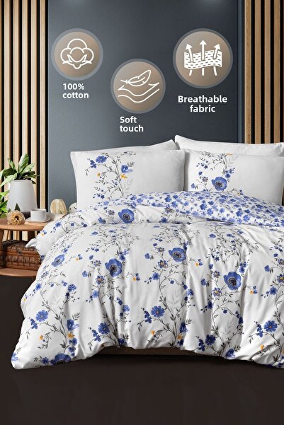 Mürdüm Home Flos Double Duvet Cover Set - 100% Cotton, with Sheets