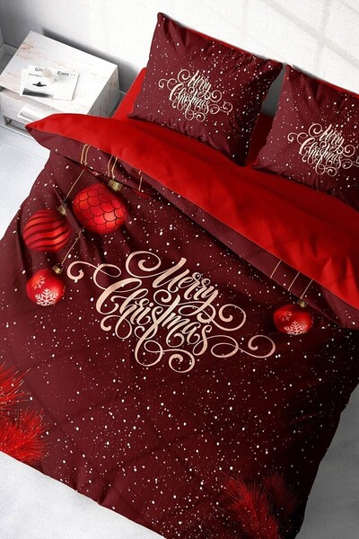 MonoHome Christmas Ornament Red Ball - 100% Cotton Satin 3D Double Duvet Cover Set 220X240Cm