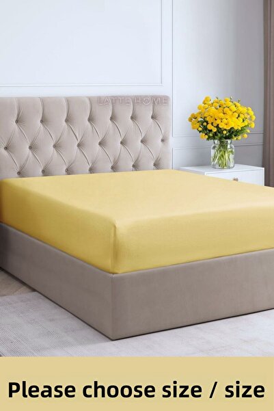 LATTE TEKSTİL Yellow Colored - 100% Cotton Combed, Elastic Ajuste, Single/Double/King Size Sheet