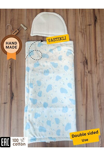 Tomuycuk بطانية بيبي بوي زرقاء - لحاف مع وسادة، وجهين لحديثي الولادة