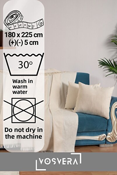 vosvera Βαμβακερό φυσικό κάλυμμα καναπέ 180x225 cm και δώρο 2 τεμάχια 40x40 cm μαξιλαροθήκη ριχτάρι κάλυμμα καναπέ-κρεβάτι