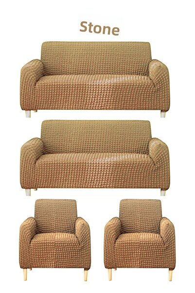 FurkanTicaret طقم أريكة وأريكة 3+3+1+1 مرن ومطاط - غطاء/غطاء قابل للغسل