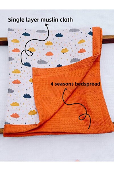 Tinybabyconcept Double Sided Muslin Baby Blanket - 100% Organic Cotton, 80X100 Cm, 4 Seasons Pique Cloud