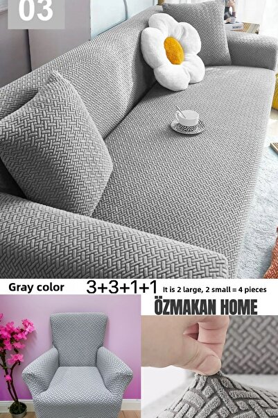ÖZMAKAN 3 3 1 1 Jacquard Sofa Cover Set - Elastic and Washable Durable