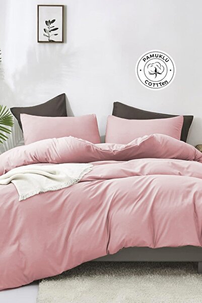 Evlen Home Collection Double 4-Piece Cotton Duvet Cover Set - Soft & Washable Lena Powder