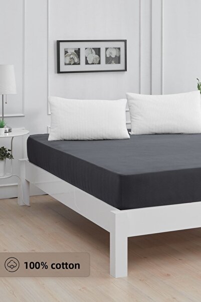 Mislina Home Roza Double Elastic Combed Cotton Bed Sheet Anthracite
