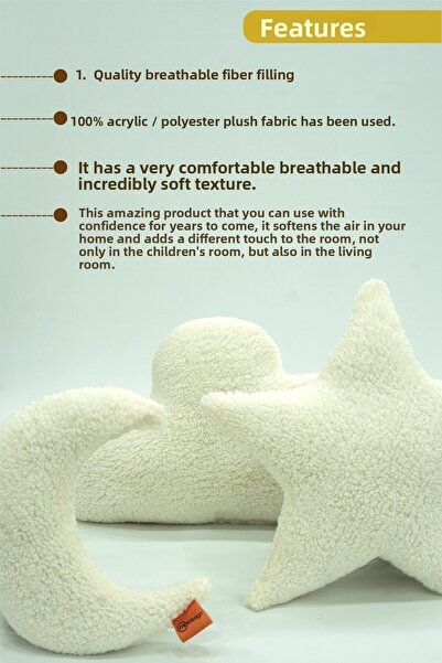 mordesign Premium Plush Decorative 3 Piece Pillow Set - Cloud Star Moon Baby Pillow, Teddy Fabric