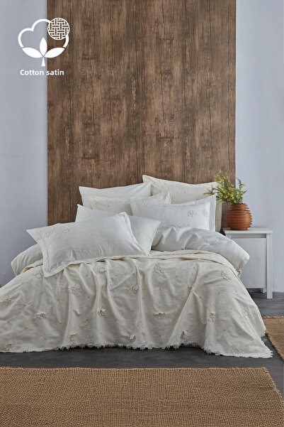 Nazik Home Nergiz Double 9 Piece Duvet Cover and Pike Set - Floral Embroidered