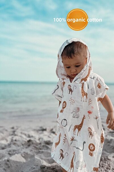 Baby Cais Collection بونشو من الموسلين العضوي للأطفال، بونشو للشاطئ على شكل ز...