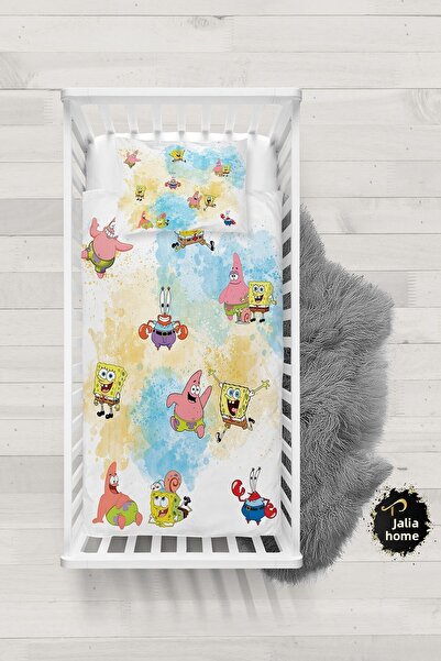 Talia Home طقم غطاء لحاف أطفال منقوش سبونج بوب مع ملاءات سبونج بوب TLABN-313
