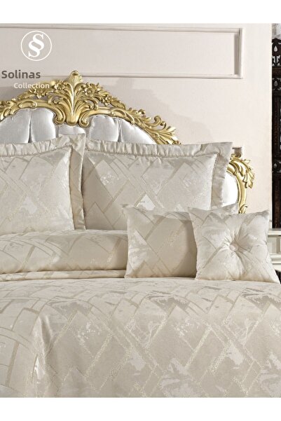 Solinas Collection ملاءة سرير ميلينا مزدوجة من القطن اللامع باللون الذهبي، مبطنة بألياف