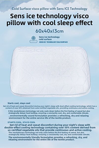 VİSCOTEX Sens Ice Technology Cool Sleeping Effect Neck Supported Visco Orthopedic Pillow Medium 60X40X13 cm