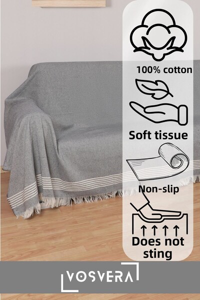 vosvera Husă de canapea din bumbac 180x320 cm cu set cadou 2 bucăți husă de pernă 40x40 cm