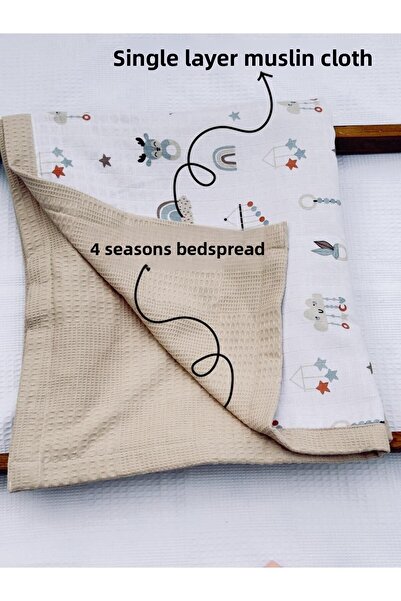 Tinybabyconcept 4 Seasons 100% Organic Cotton Double Sided Muslin Baby Blanket - 80X100 cm Pique Deer