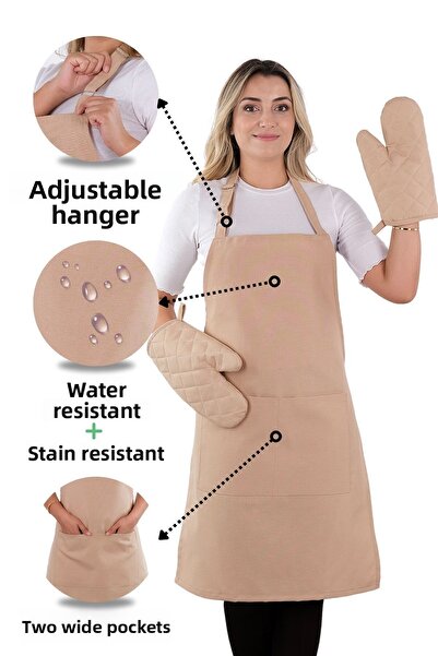 sevilya طقم مريلة مطبخ بسيط مكون من 3 قطع مع حزام قابل للتعديل وجيب (2 قفاز) ...