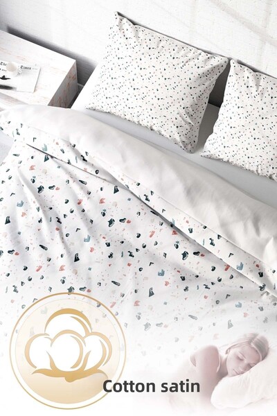 PerlaSera 3D Custom Design - Double Cotton Satin Duvet Cover Set, Terrazzo