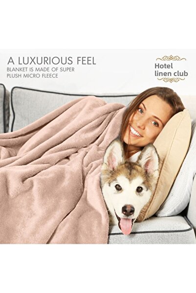 Hotel Linen Klub Double-Flannel Micro-Fleece Throw Blanket, 200 x 220 cm, Cream