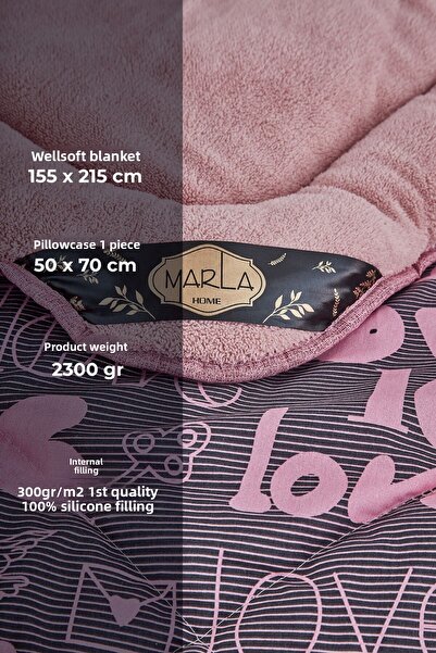 MARLA HOME Love Pink Patterned - Single Double Sided Welsoft Quilt Set, Wellsoft Blanket Fluffy Soft Y