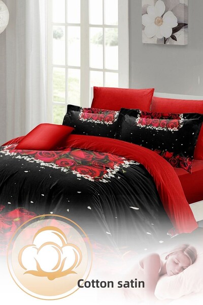 MonoHome Valentine's Day Special Double Duvet Cover Set Cotton Satin Black Roses