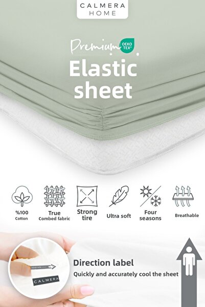 Calmera 100% Cotton Combed Elastic Sheet - Single |   Double |   Battal King Size - Mint - Light Green