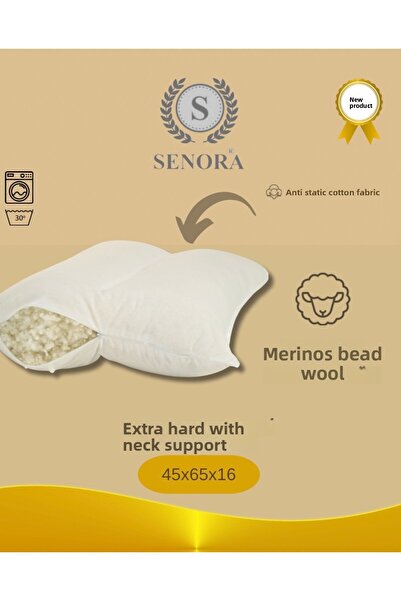 SENORA Pernă de lână cu mărgele naturale extra tare cu suport pentru gât