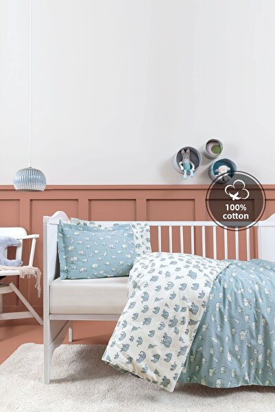 Yataş Mini Povey Baby Ranforce 100% Cotton Duvet Cover Set - Blue