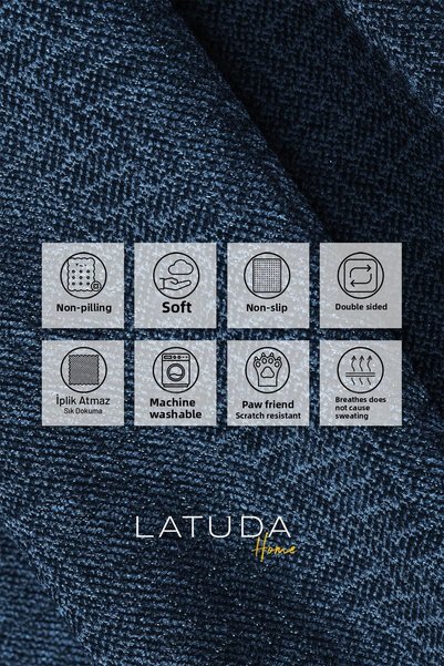 Latuda Home Zenit Sofa Cover 175X350 Xlarge Decorative Jacquard Chenille |   Sofa Cover |   Non-Slip, Midnight Blue